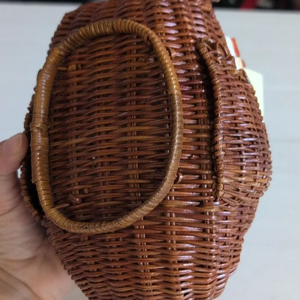 VTG Wicker Turkey Napkin Basket Holder, Woven, Handle, Thanksgiving Theme